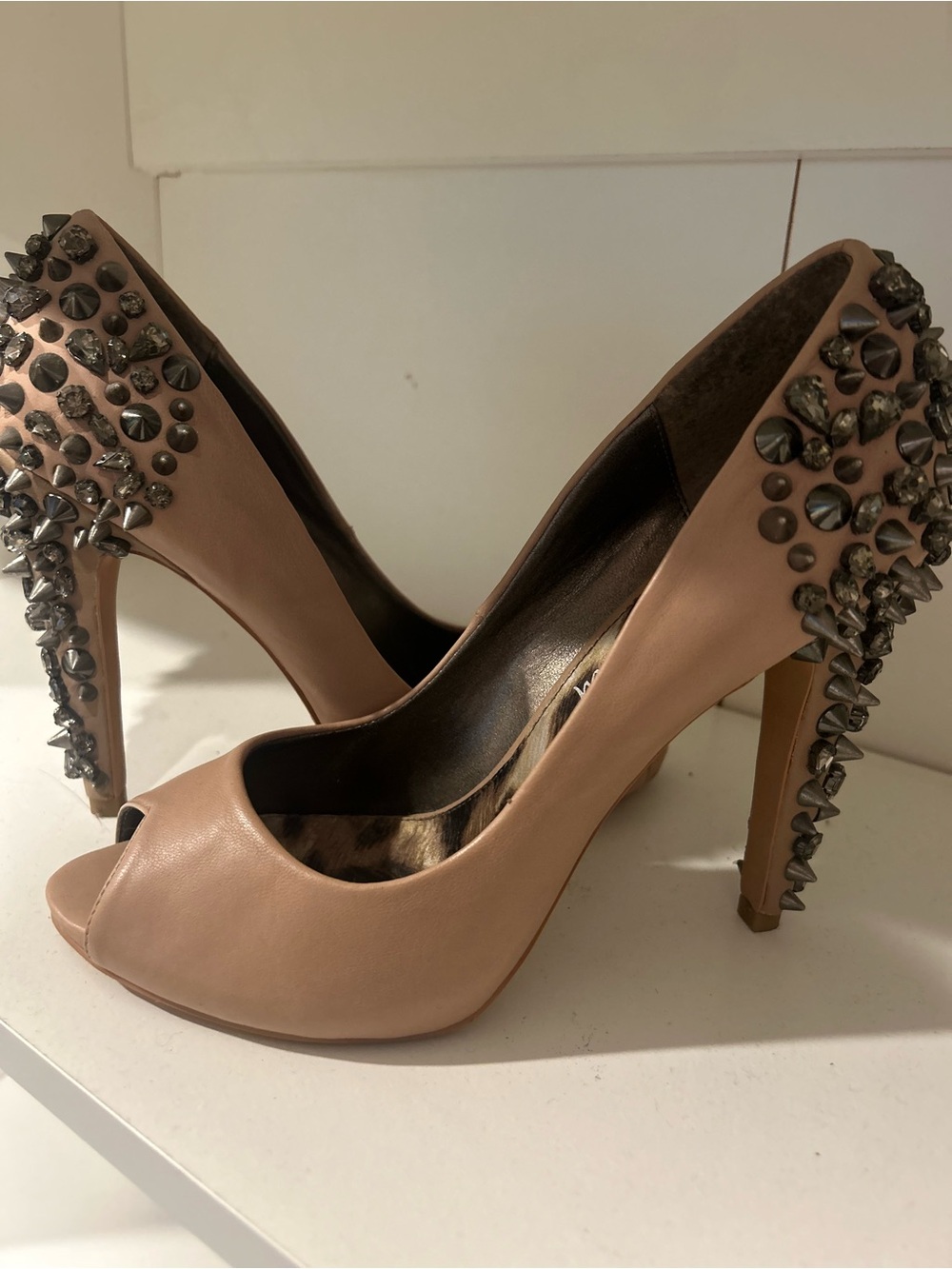 Sam Edelman Blush Peep-Toe Heels with Studded Spike Detail